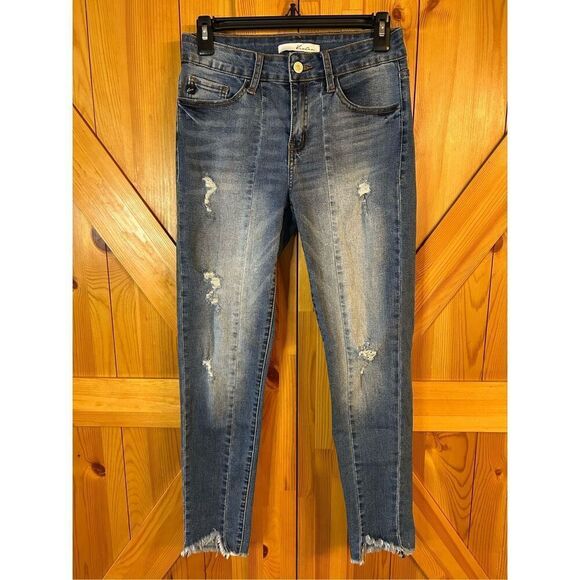 KanCan Raw Hem Medium Wash Skinny Jeans Size 7/27 Stretch Distressed (0924) - Picture 1 of 7